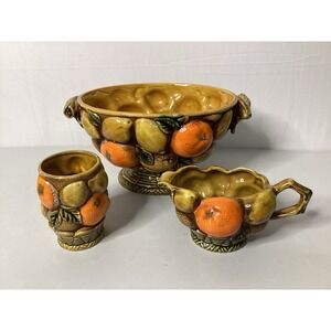 VTG Japan Marco Orange Spice Ceramic Fruit Creamer E3558 Bowl‎ E3712 & Fruit Cup